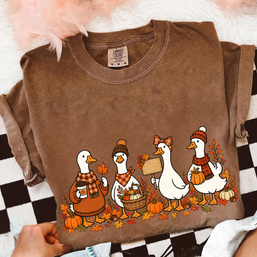 Comfort Colors Duck Goose Fall Leaves Pumpkin Autumn T-Shirt